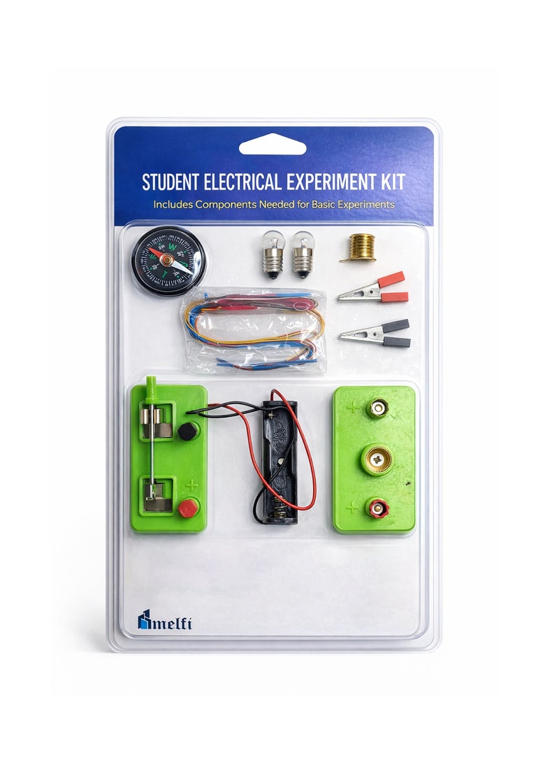 melfi طقم تجارب كهربائية للطلاب من ملفي | طقم تعلم الدوائر الكهربائية الأساسية مع مفتاح، مصباح، حاملة بطارية، أسلاك وبوصلة | طقم تعليمي علمي لمشاريع المدرسة - Image 1